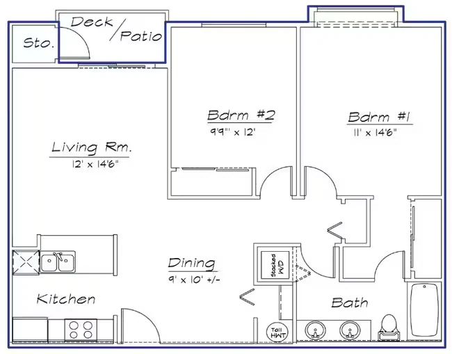 2 Bedroom 1 Bath B406 floor plan